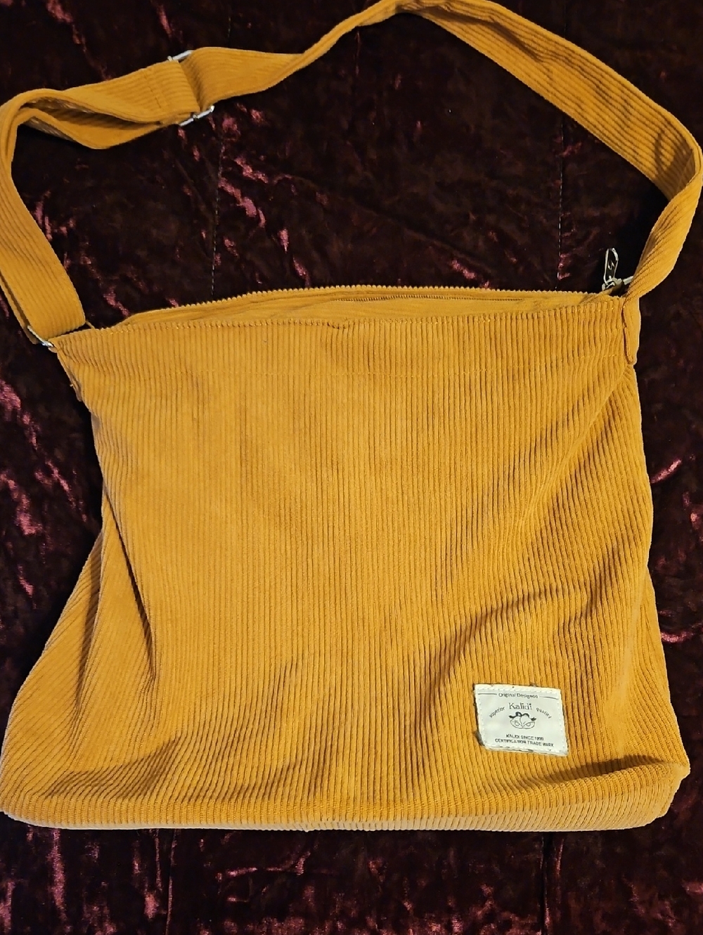 Corduroy Crossbody Bag in Mustard Yellow - Casual Everyday Shoulder Bag